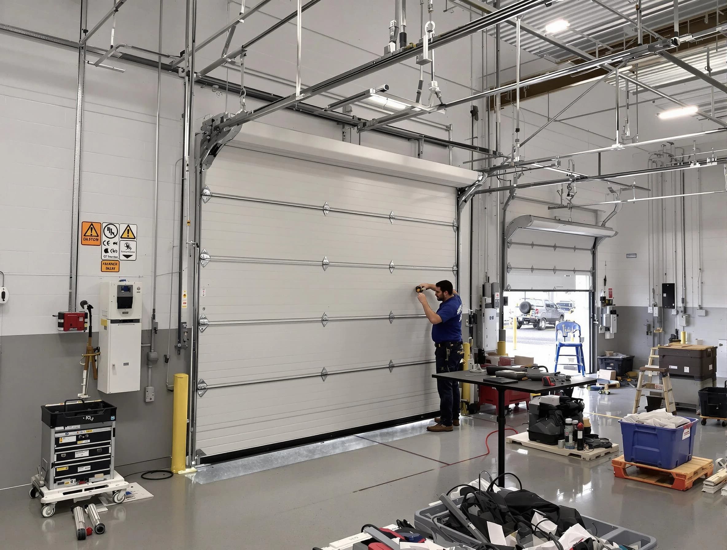 Commercial garage door repair being performed by Cecil Garage Door Repair expert in Cecil
