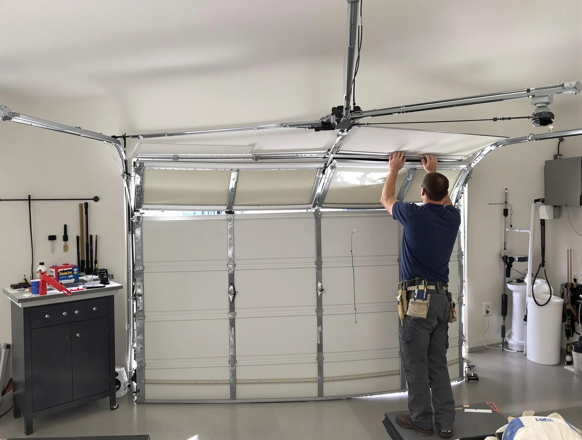 Cecil Garage Door Repair specialist performing precise section replacement on Cecil garage door