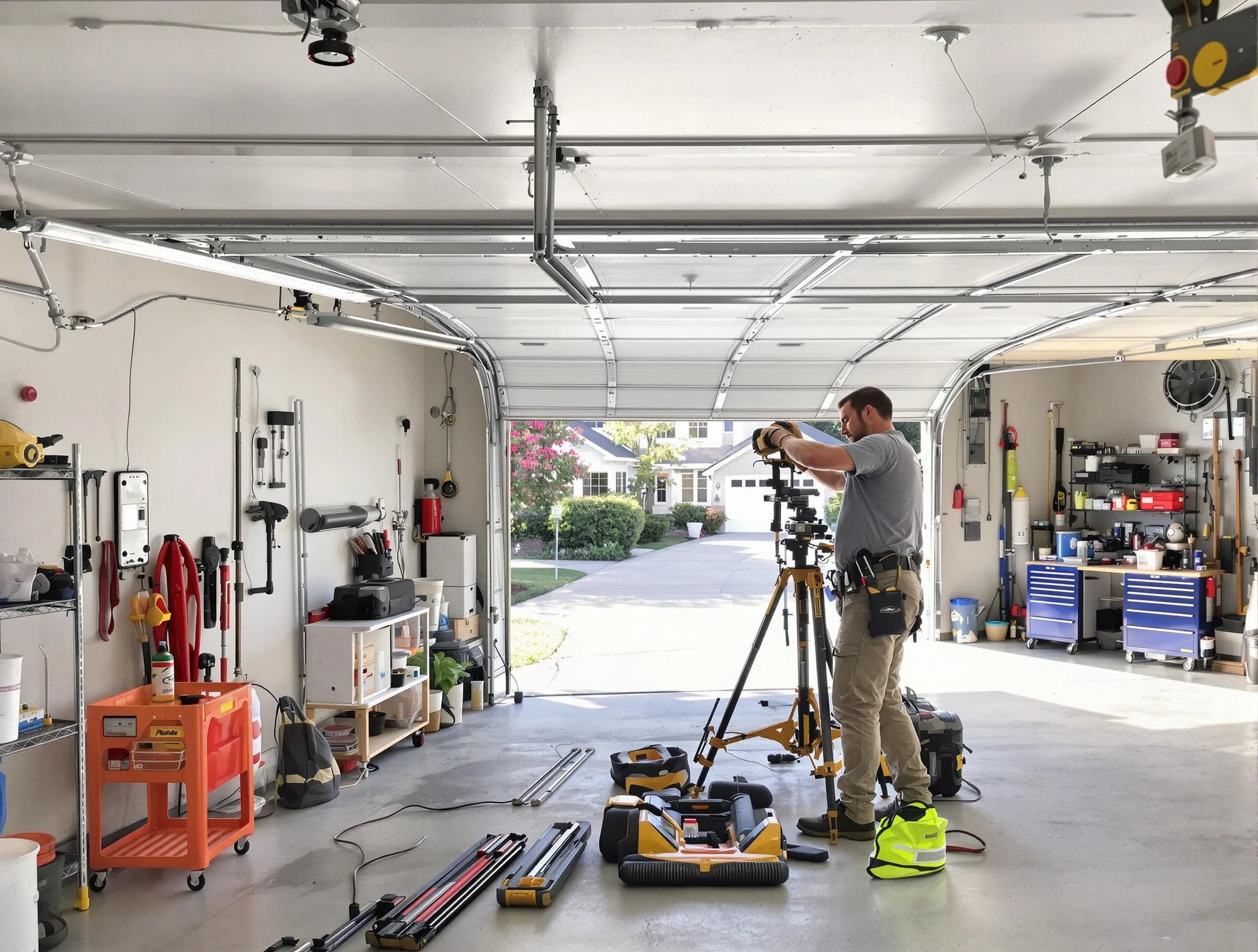 Cecil Garage Door Repair specialist performing laser-guided track alignment in Cecil