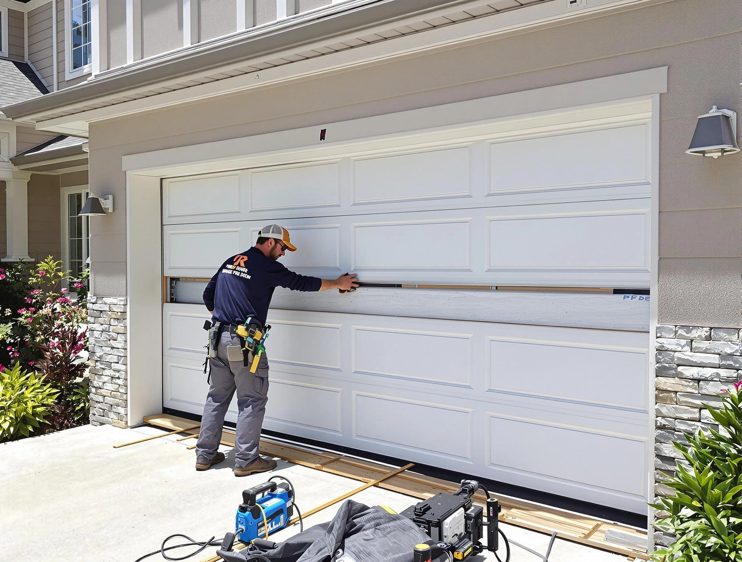 Cecil Garage Door Repair team performing complete garage door replacement at Cecil residence