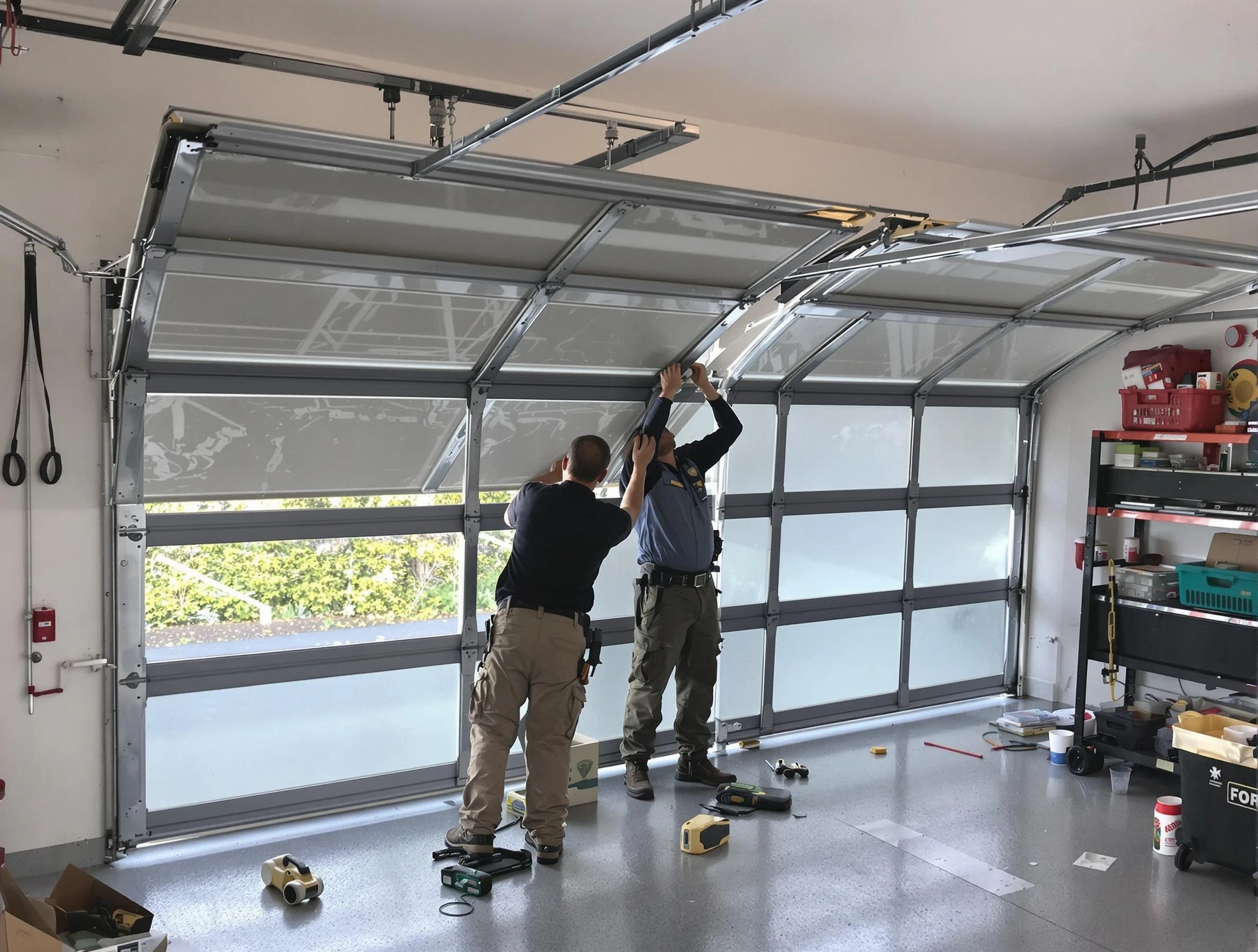 Cecil Garage Door Repair expert performing precise panel replacement on Cecil garage door